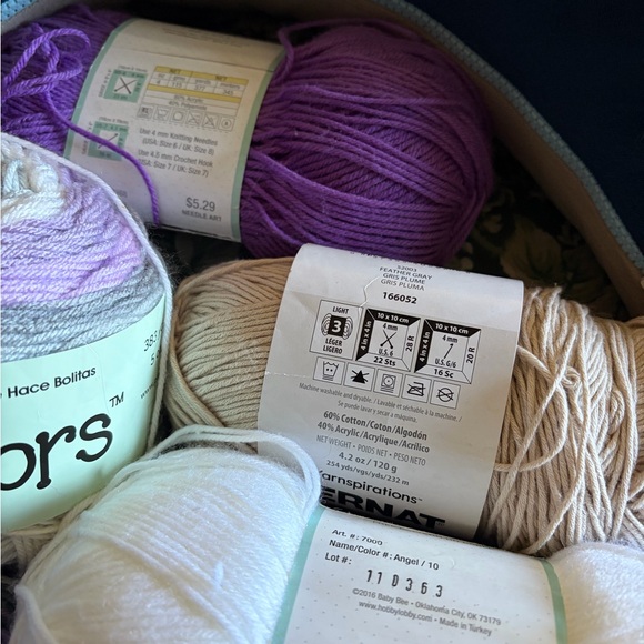 Assorted Baby & Soft Cotton Yarn Bundle in White, Lavender, Mint - Picture 5 of 12